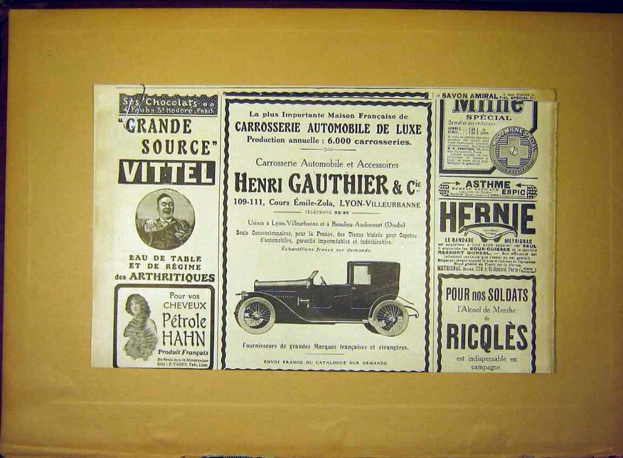 Print Advert Gauthier Automobile Motor-Car Old 191