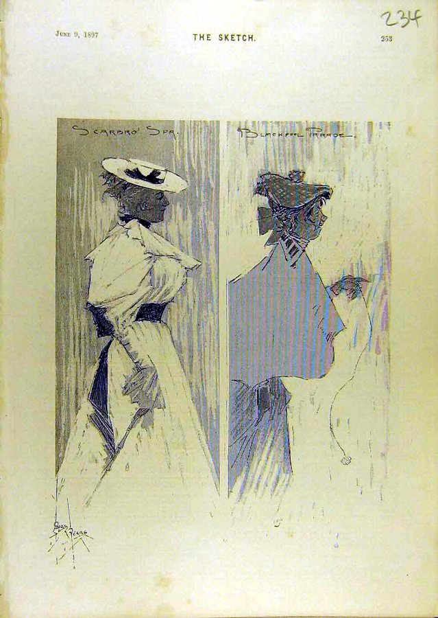 Print 1897 Sketches Scarbro Spa Blackpool Parade P