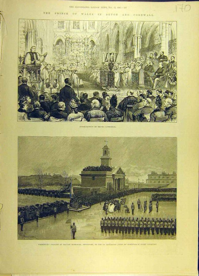 Print 1887 Prince Wales Devon Cornwall Truro Ragla