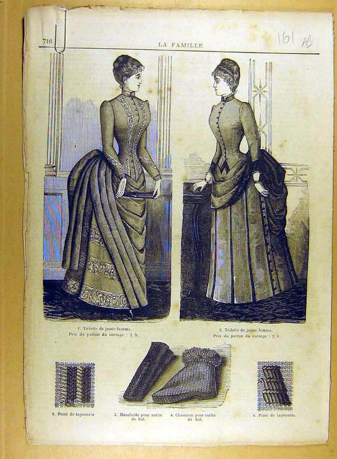 Print 1885 Tapestry Lace French Ladies Fashion Cro