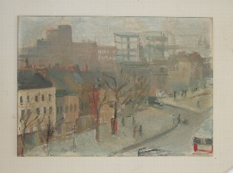 Antique Early C20th urban scene, labelled
