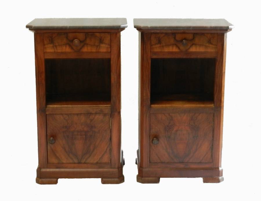 C19 Pair French Side Cabinets Walnut Nightstand Bedside Table