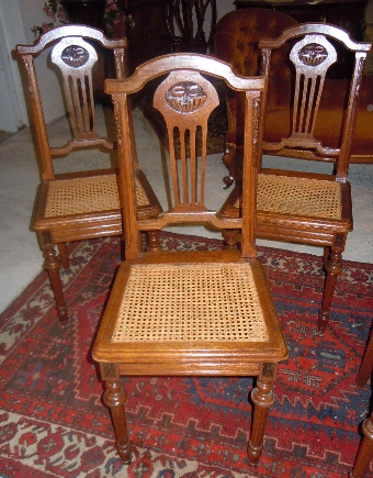 Antique Super elegant Set of 6 French Louis XVI Style caned solid oak dining chairs