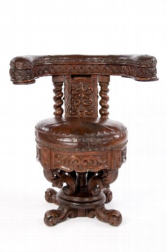 Antique Rare 19th Century Oak Cock Fighting Chair