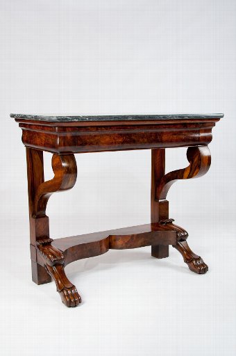 Antique French Burr Walnut Marble Console