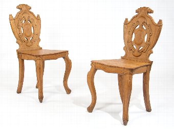 Antique A pair of Victorian Oak Hall Chairs