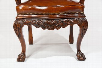 Antique 19th Century Walnut Carved Leather Armchair