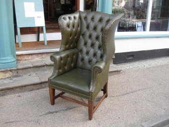 Leather wing arm chair