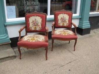 Pair French salon elbow chairs