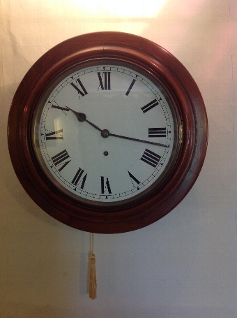 ANTIQUE VICTORIAN (c 1880) LARGE MAHOGANY CIRCULAR CASE WALL CLOCK