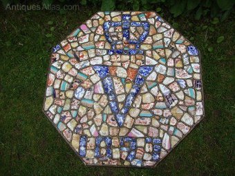 Antique 19thc Porcelain & cast Iron Mosaic Commemorative Queen Victoria Octagonal Table
