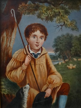 CIRCA 1835 19thc REGENCY OIL PAINTING 'THE SHEPPARD, HIS DOG AND THE FLOCK'