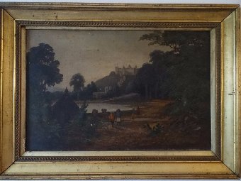 UNTOUCHED / UNRESTORED 19thc ANTIQUE VICTORIAN OIL PAINTING  'INDIAN HILL FORT'
