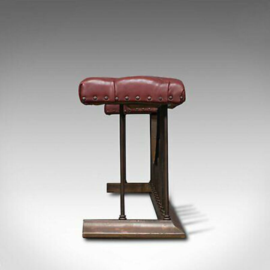 Antique Antique Fender Seat, English, Brass, Leather, Fireside Bench, Victorian, C.1880