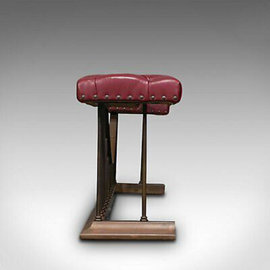 Antique Antique Fender Seat, English, Brass, Leather, Fireside Bench, Victorian, C.1880