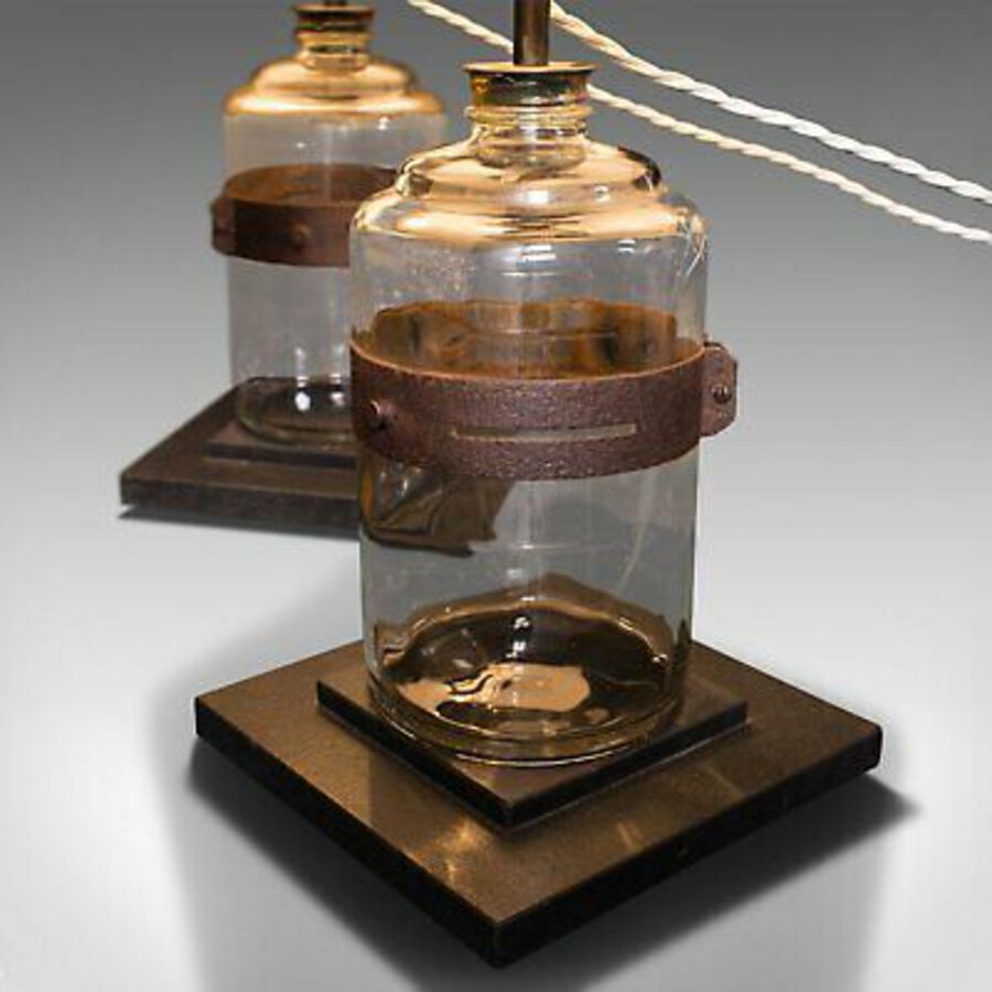 Antique Pair Of, Antique Jar Lamps, English, Glass, Slate, Side Light, Victorian, C.1900