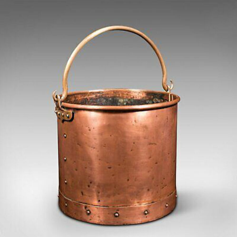 Antique Pair Of Antique Fireside Bins, English, Copper, Coal, Fire Bucket, Victorian