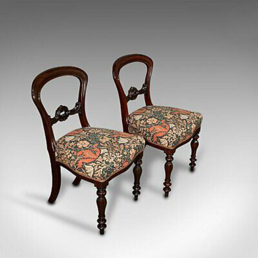 Antique Pair Of, Antique Buckle Back Chairs, English, Walnut, Dining, Side, Victorian