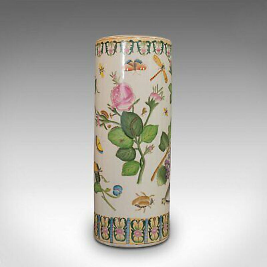 Antique Large Vintage Stick Stand, Oriental, Ceramic, Decorative Vase, Art Deco, C.1940