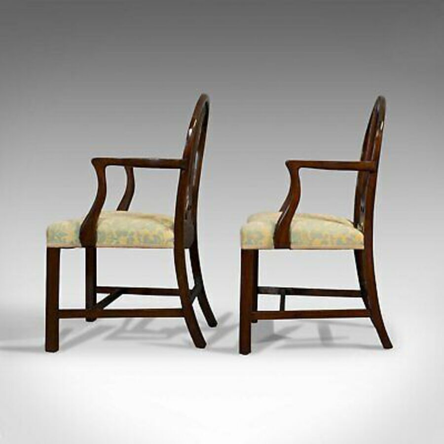 Antique Pair Of, Antique Hepplewhite Revival Carvers, Mahogany, Arm Chair, Victorian