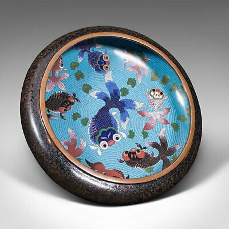 Antique Large Antique Cloisonne Bowl, Chinese, Ceramic, Fishbowl, Serving Dish, C.1900