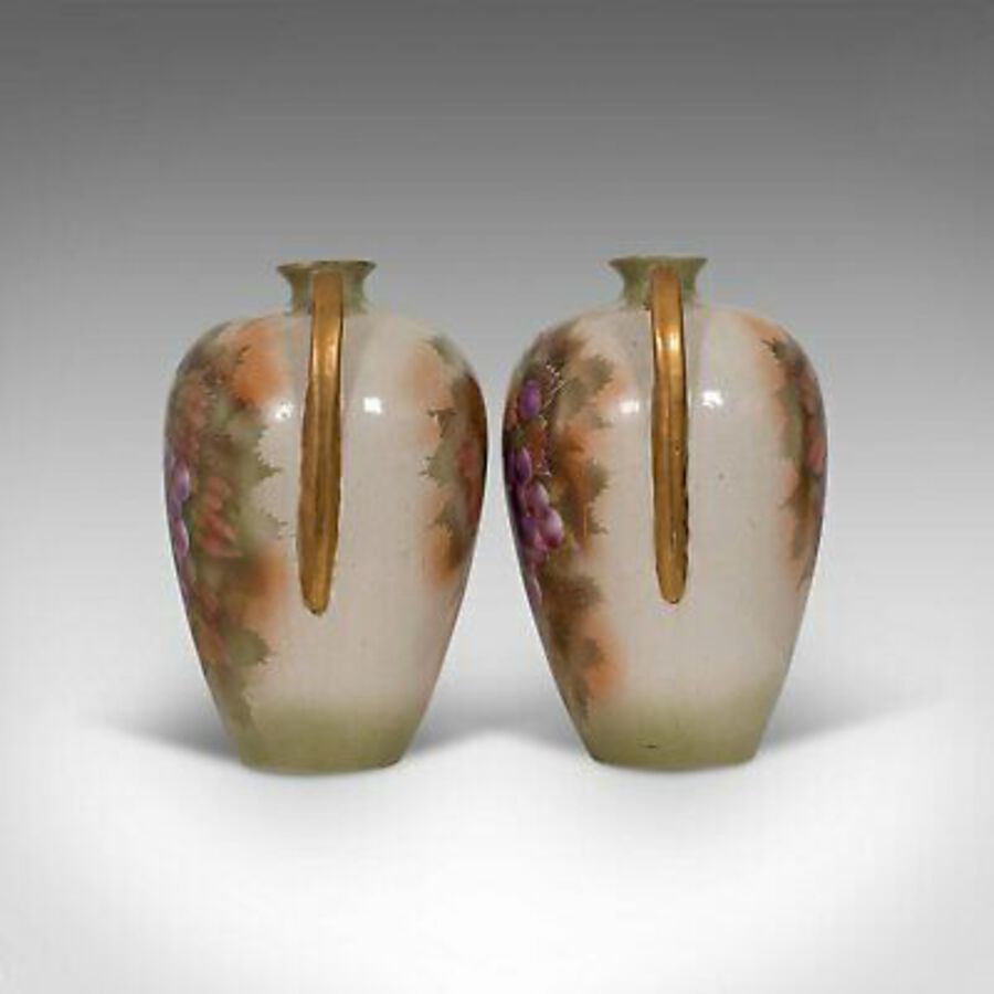 Antique Pair Of, Vintage Wine Amphora, English, Ceramic, Decorative, Vessel, Handpainted