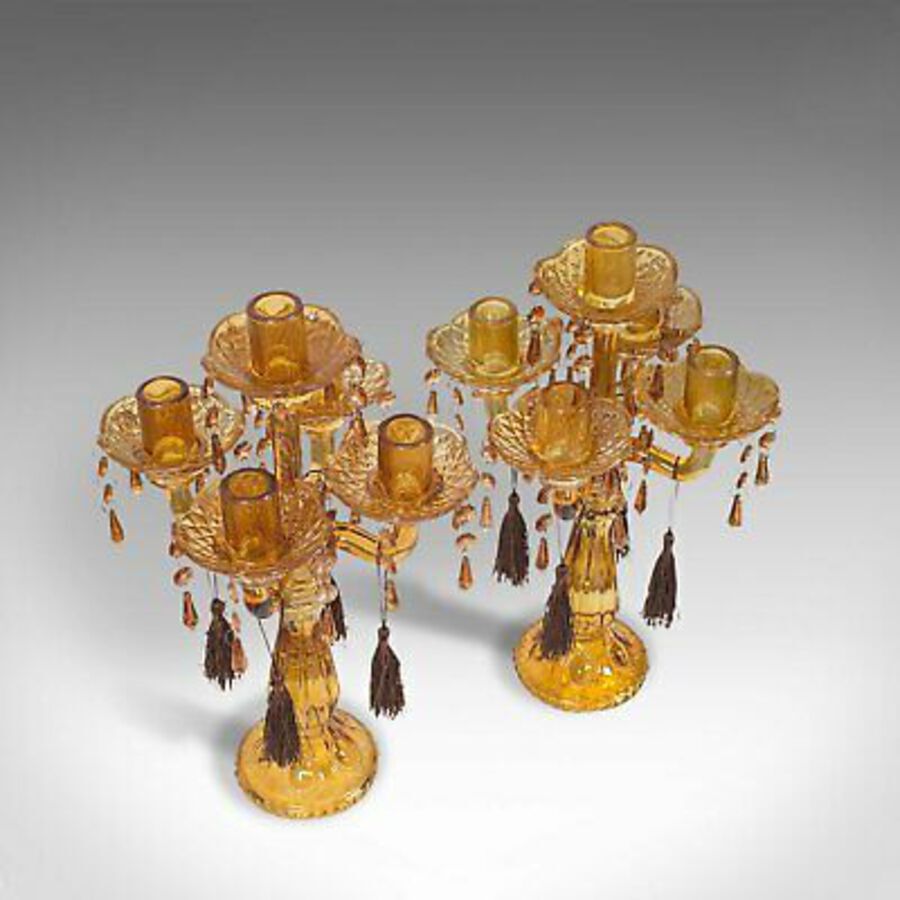 Antique Pair Of, Antique Candelabra, English, Glass, Candle Stand, Victorian, Circa 1890