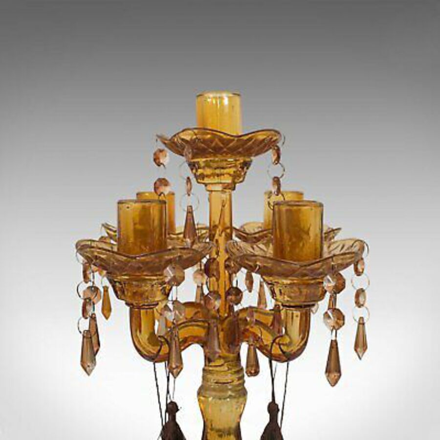 Antique Pair Of, Antique Candelabra, English, Glass, Candle Stand, Victorian, Circa 1890