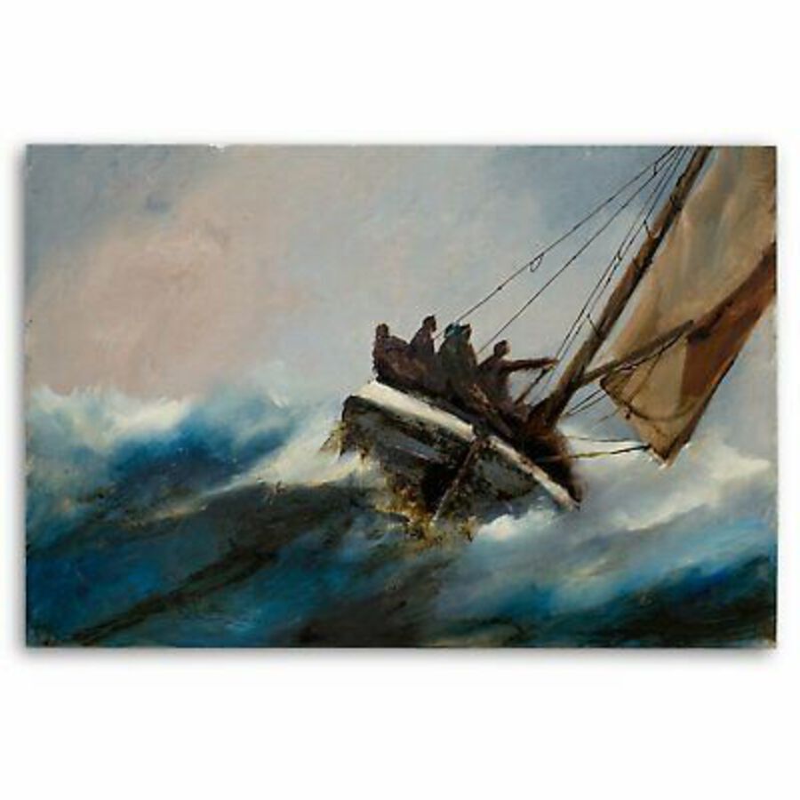 Antique Dramatic Marine Seascape, Oil Painting, Maritime, Original, Art, 15.25