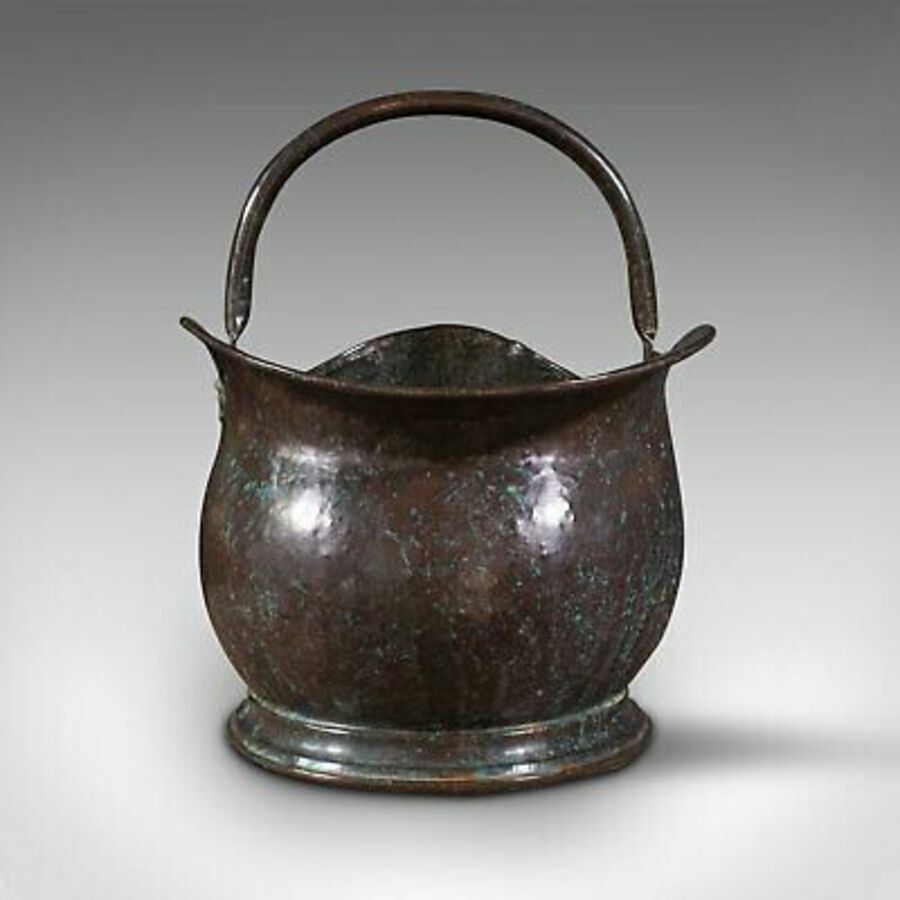 Antique Large Antique Coal Bucket, English, Weathered Copper, Fireside Scuttle, Georgian