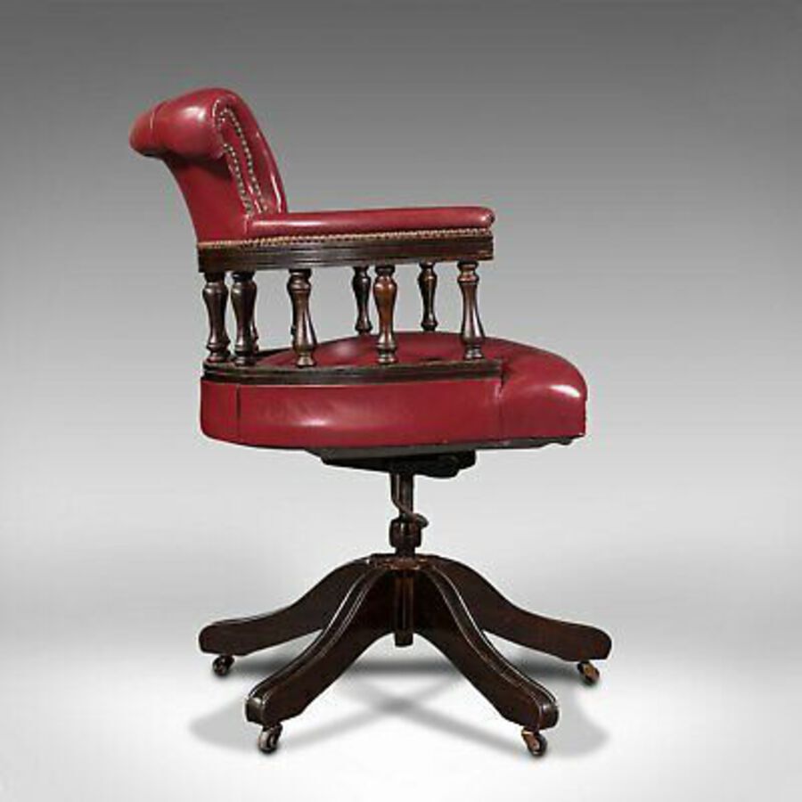 Antique Vintage Captain's Chair, English, Leather, Desk, Victorian Revival, Circa 1960