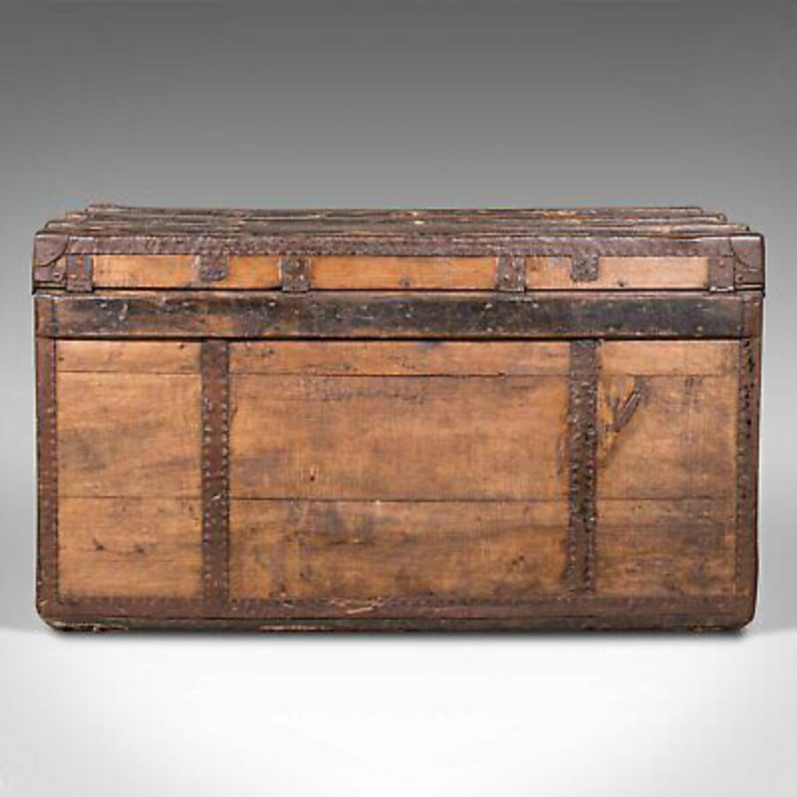 Antique Large Antique Steamer Trunk, English, Pine, Travel, Shipping Chest, Victorian