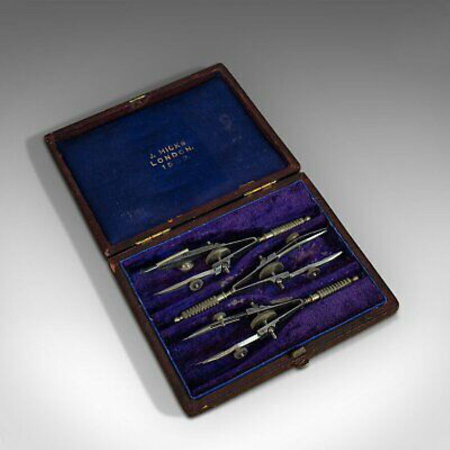 Antique Small Antique Draughtsman's Compass Set, Architect's, Technical Drawing, Hicks