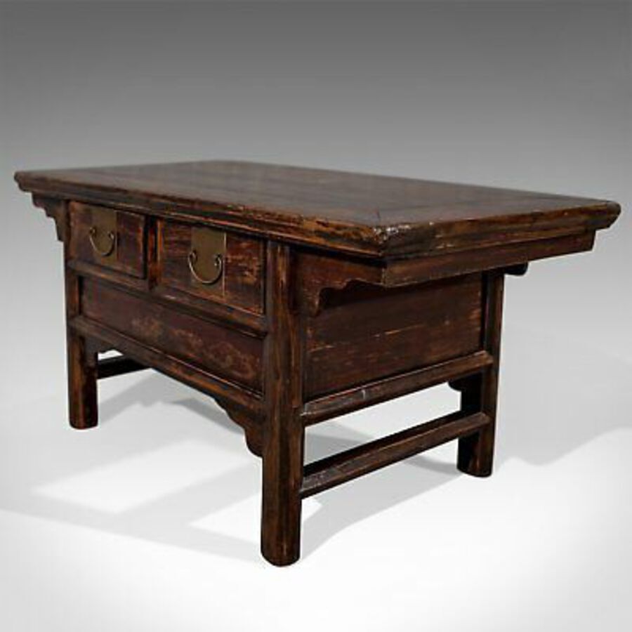 Antique Vintage Oriental Coffee Table, Mid 20th Century, Pine, Low with Drawers