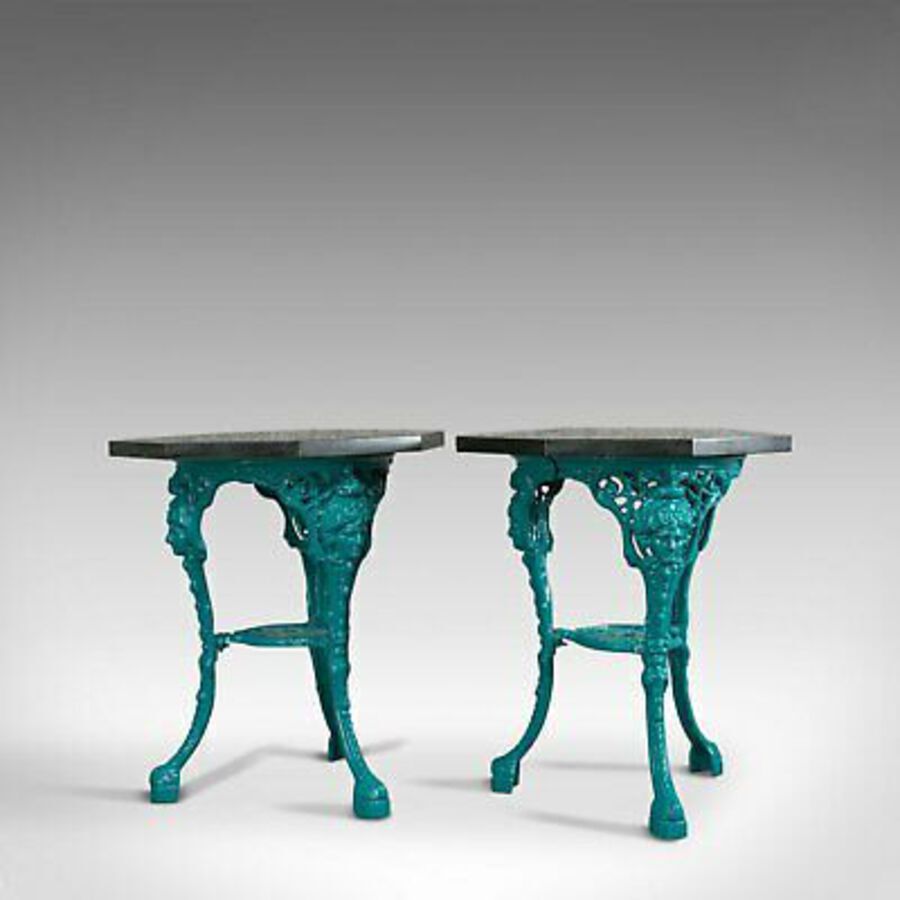 Antique Vintage, Pair, Granite, Cafe, Table, English, Cast Iron, Garden, Dominic Hurley