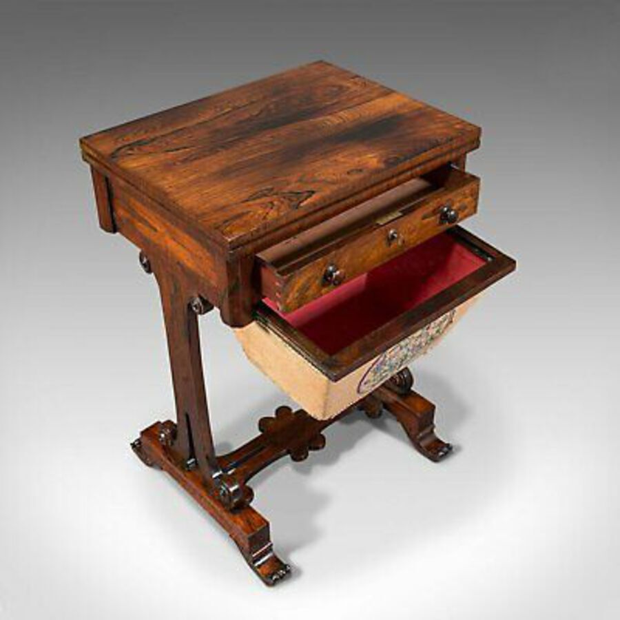 Antique Antique Fold Over Games Table, English, Rosewood, Chess, Cards, Regency, C.1820