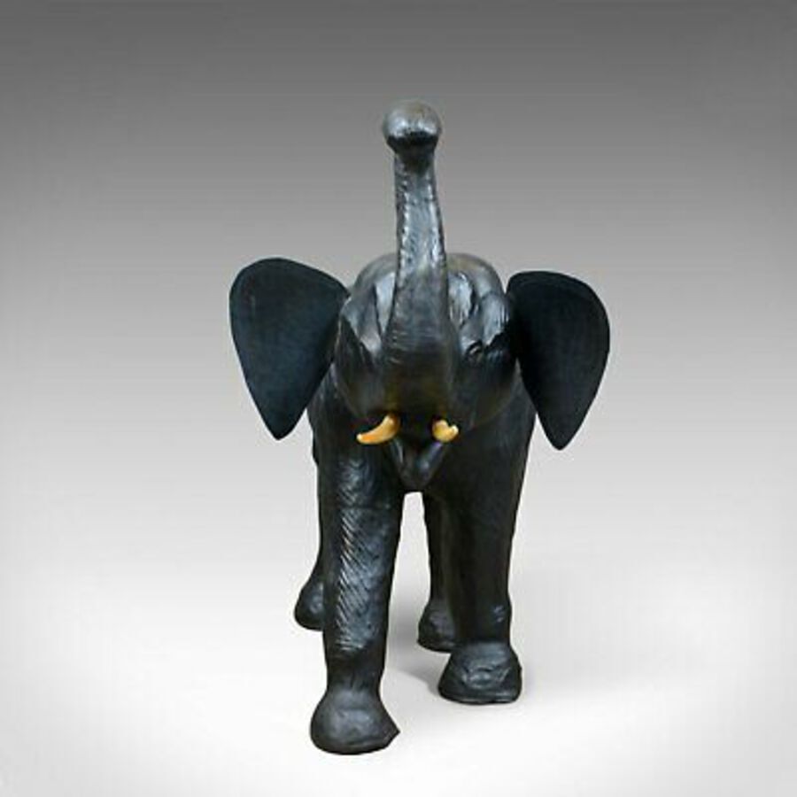 Antique Large Vintage Leather Elephant Sculpture, 3 Foot Tall Model, Mid 20th Century