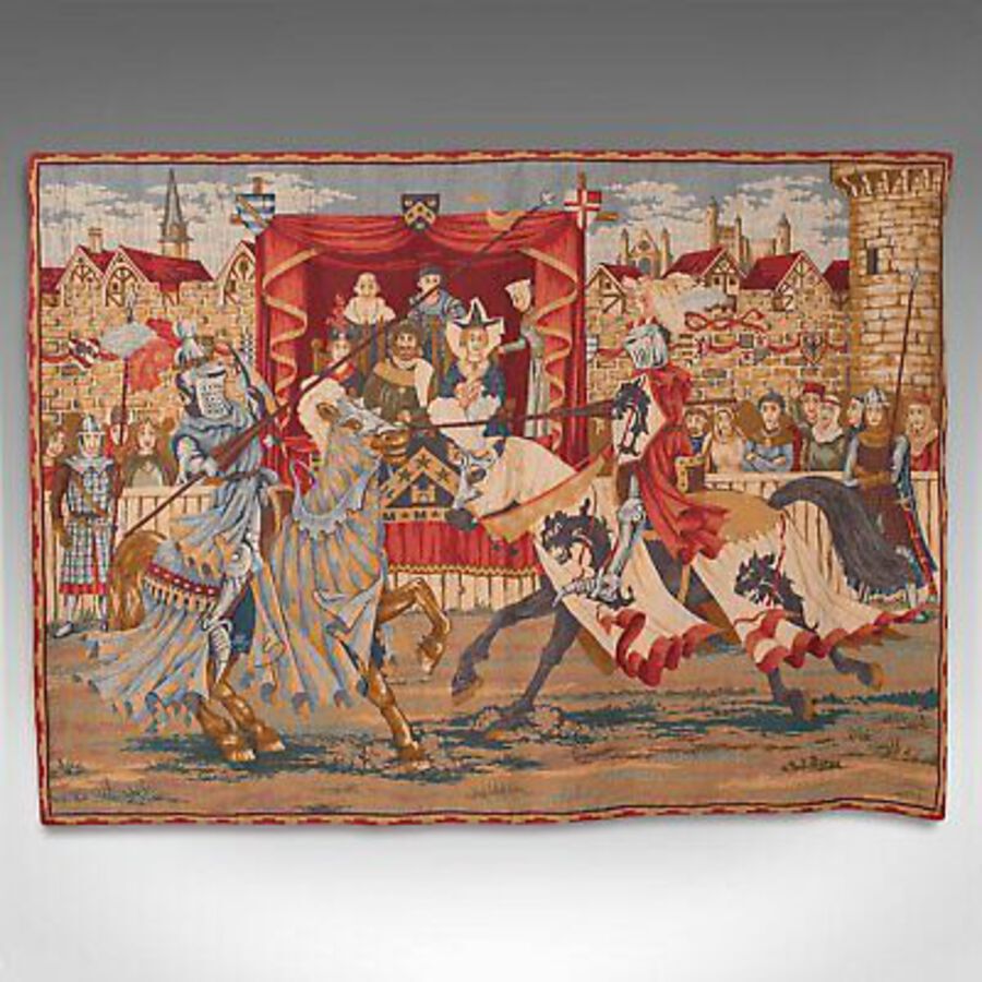 Antique Large Vintage Wall Tapestry, French, Needlepoint, Display Panel, Medieval Taste