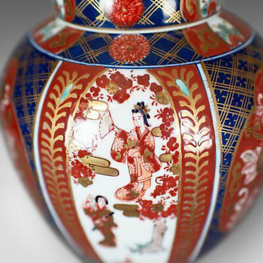 Antique Pair of Imari Ginger Jars, Porcelain Spice Jars, mid-late 20th century