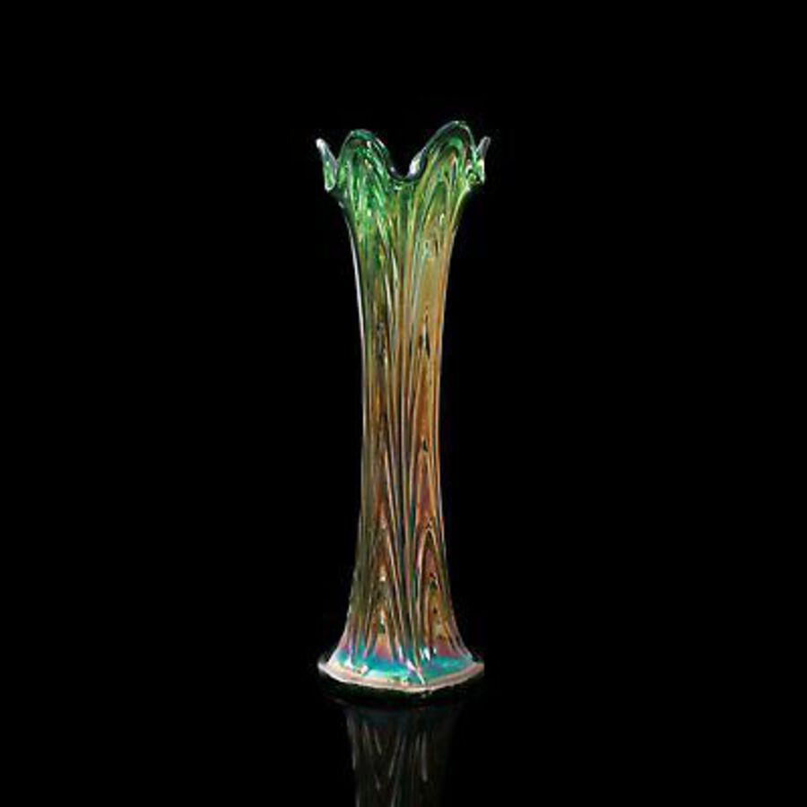 Antique Vintage Flower Vase, English, Carnival Glass, Fluted, Early 20th Century, 1930