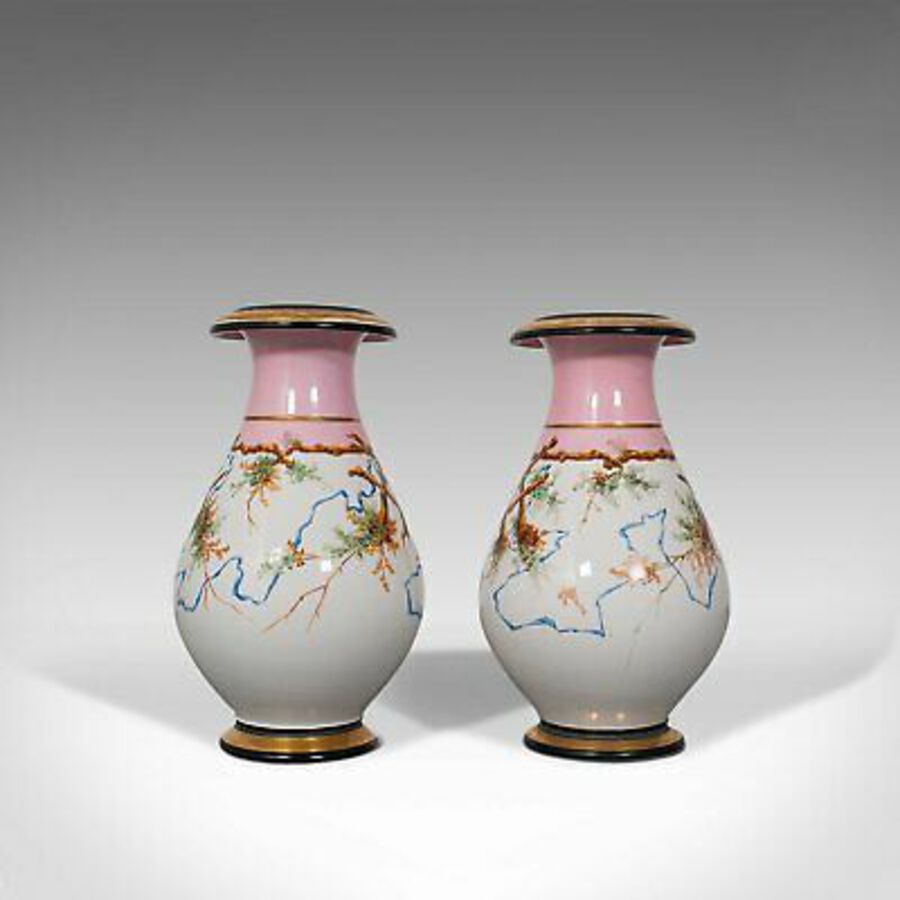 Antique Antique Pair of Peony Vases, French, Decorative Ceramic Urn, Victorian, C.1890