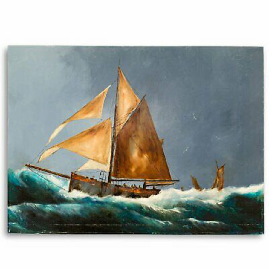 Antique Large Maritime Oil painting, Vintage Ship, Marine, Art, Original, 39