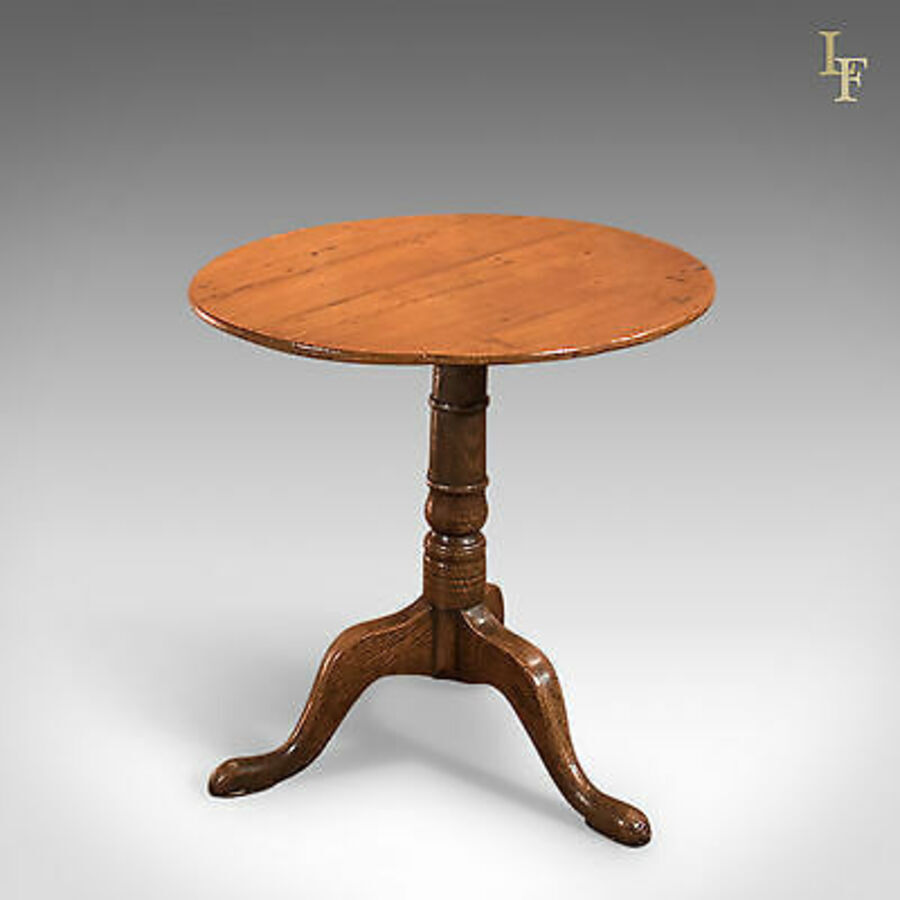 Antique Antique Side Table, Circular, Georgian, Oak, Occasional, Tripod, English