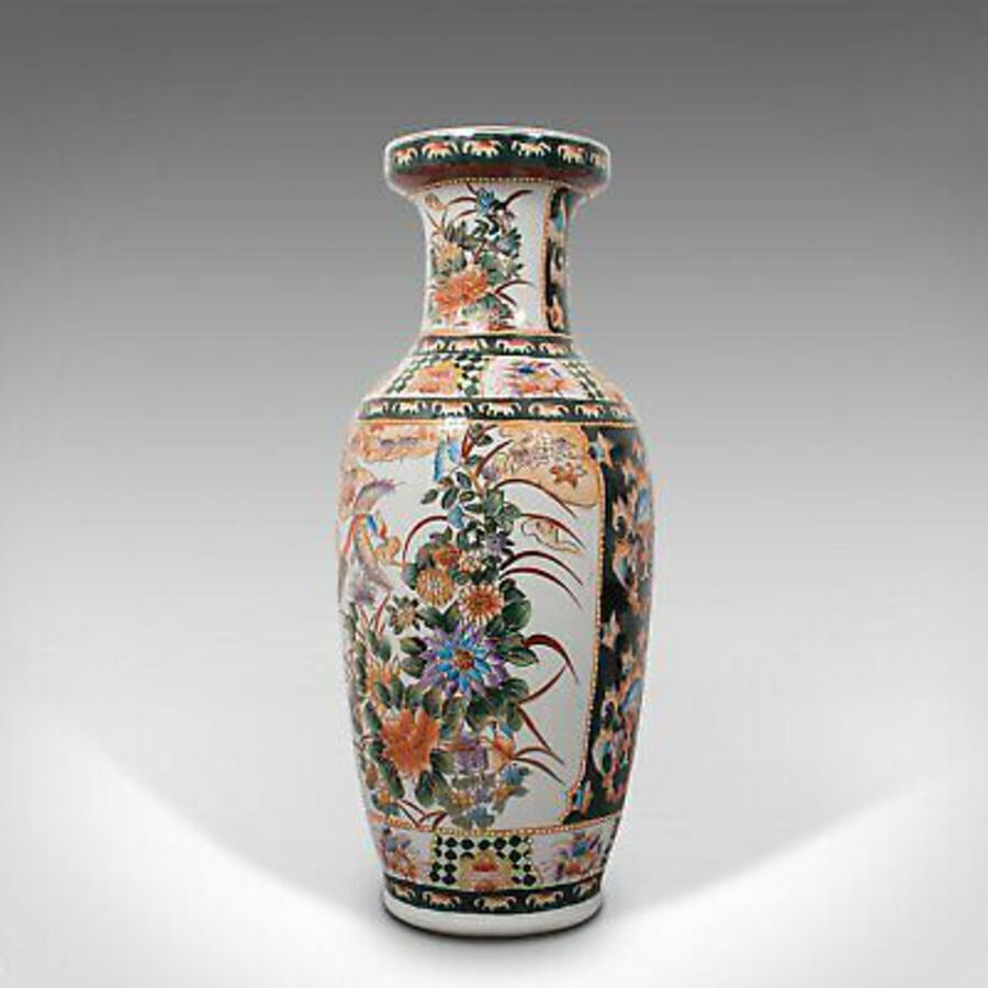 Antique Tall Vintage Decorative Flower Vase, Oriental, Ceramic, Baluster Urn, Art Deco