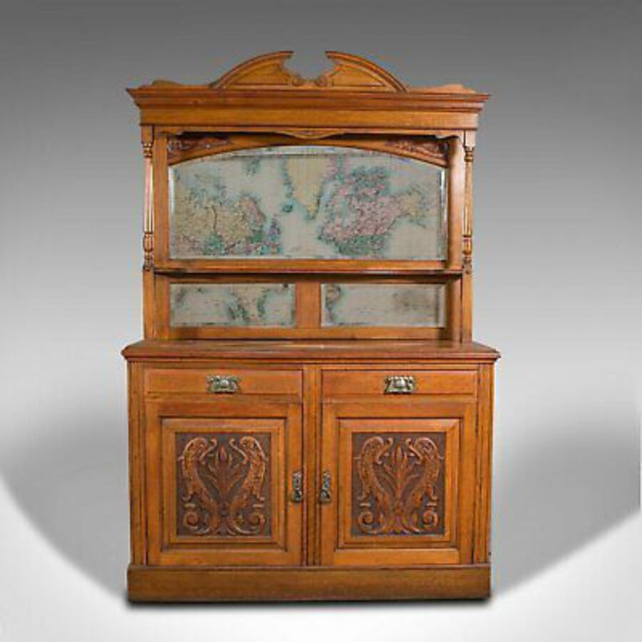 Antique Large Antique Sideboard, English, Oak, Mirror, Cabinet, Arts & Crafts, Victorian
