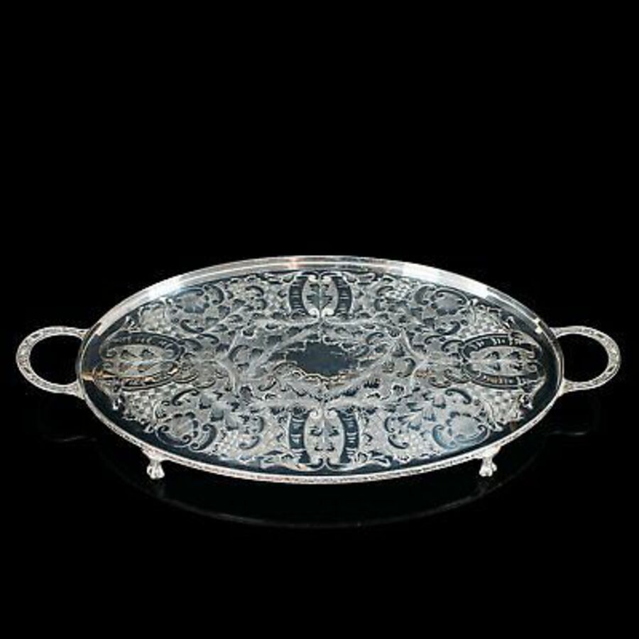 Antique Vintage Oval Serving Tray, English, Silver Plate, Afternoon Tea, Viners, C.1950