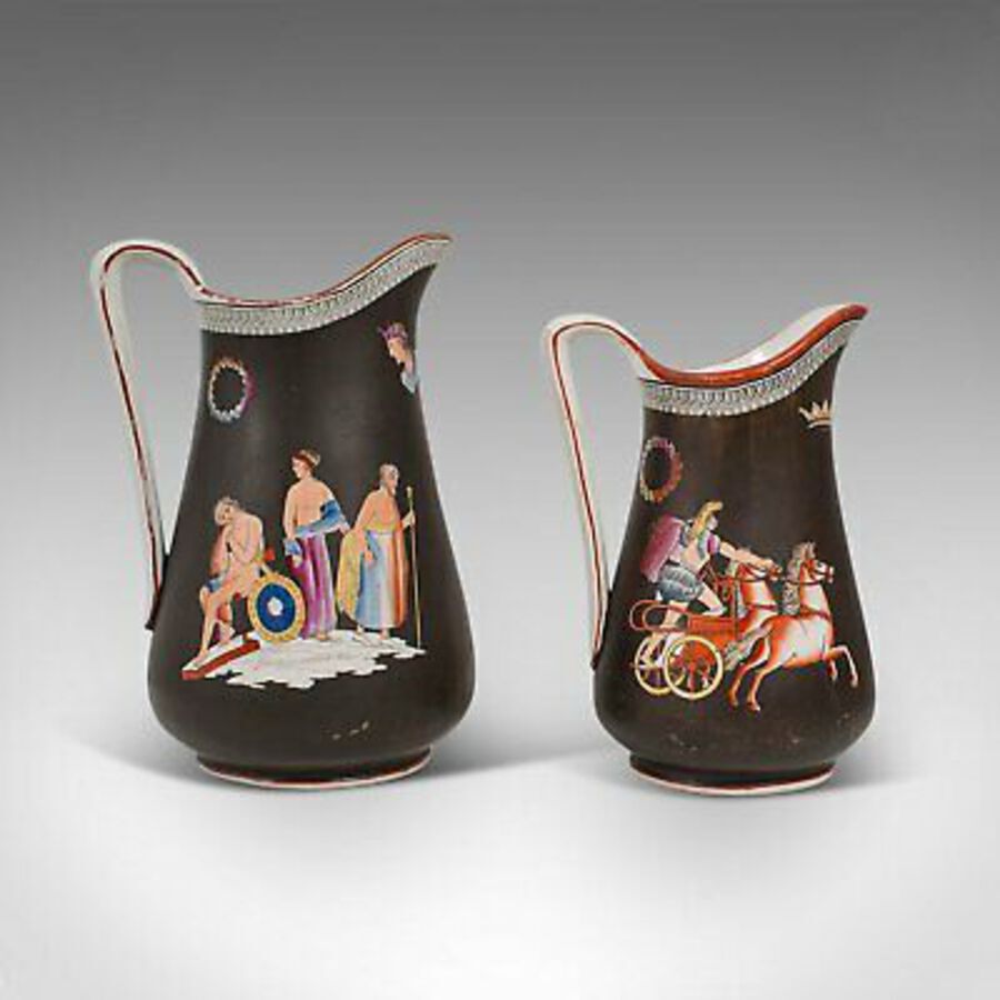 Antique Antique Pair, Decorative Pouring Jugs, English, Ceramic, Serving Ewer, Victorian