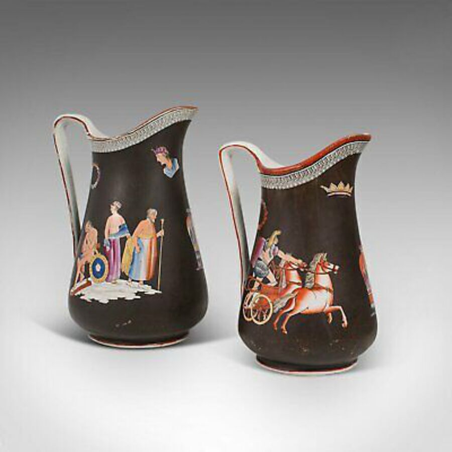 Antique Antique Pair, Decorative Pouring Jugs, English, Ceramic, Serving Ewer, Victorian