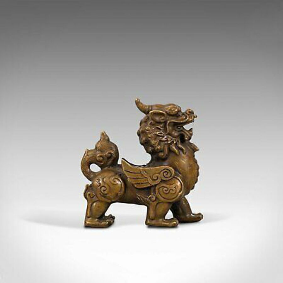 Antique Small Antique Pixiu Figure, Oriental, Brass, Mythological, Statue, Victorian