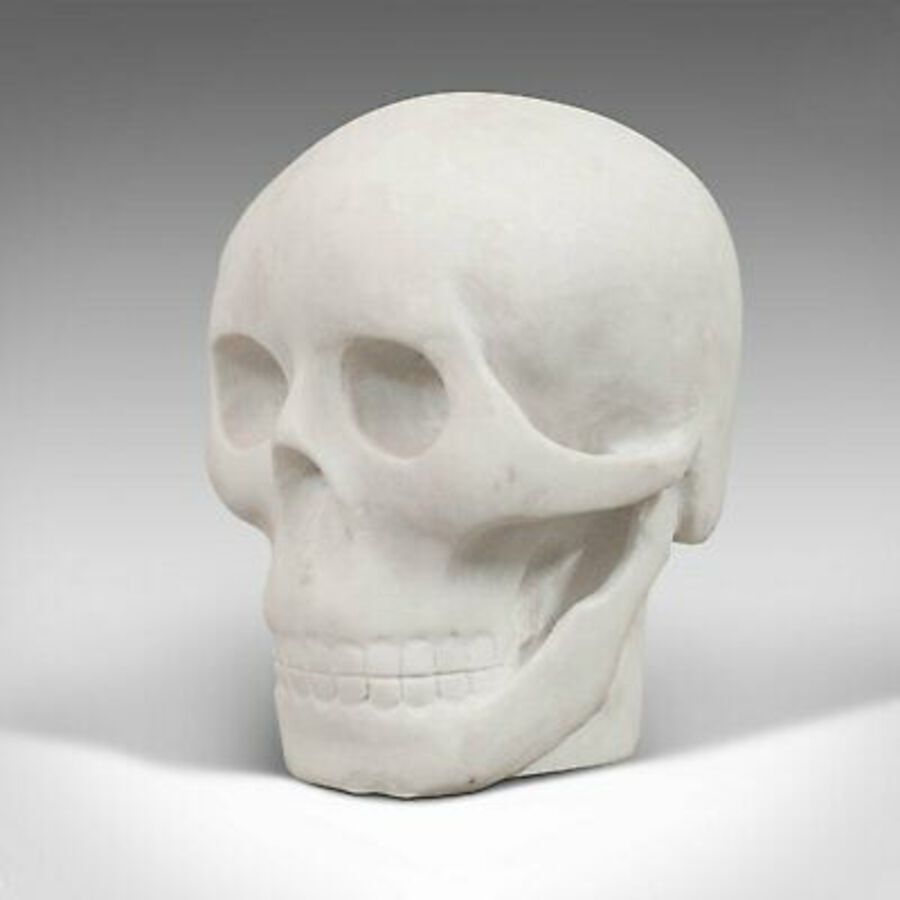 Antique Vintage Marble Skull, English, Bianco Assoluto, Paperweight, Ornament, C.20th
